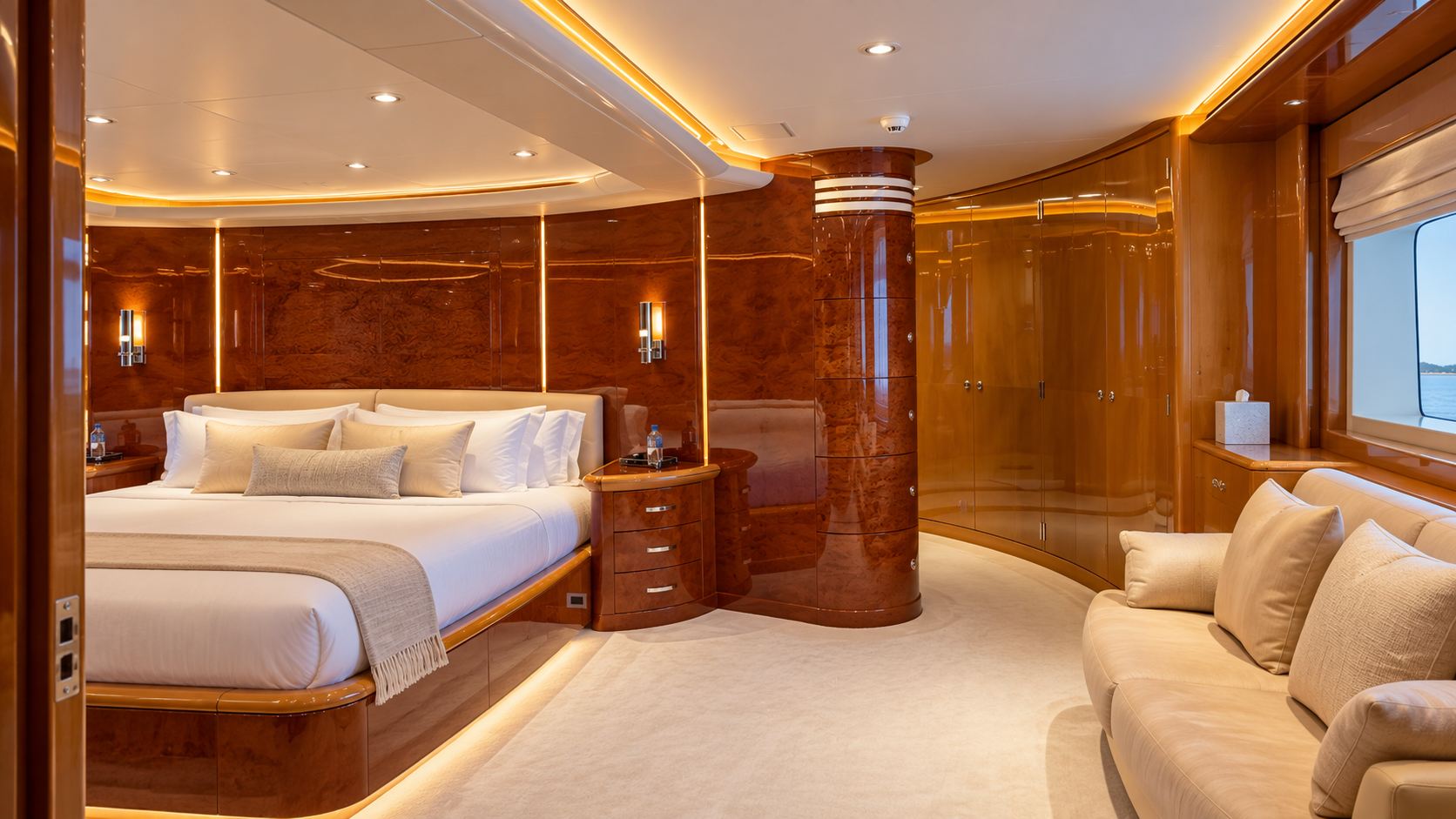 Yacht interior with integrated lighting