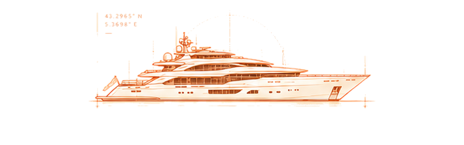 Copper technical drawing of M/Y Amorazur II
