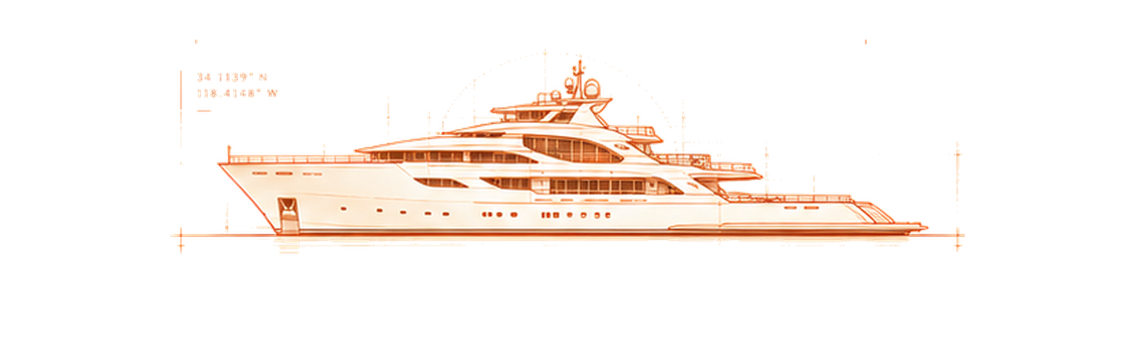 Copper technical drawing of M/Y Chasseur