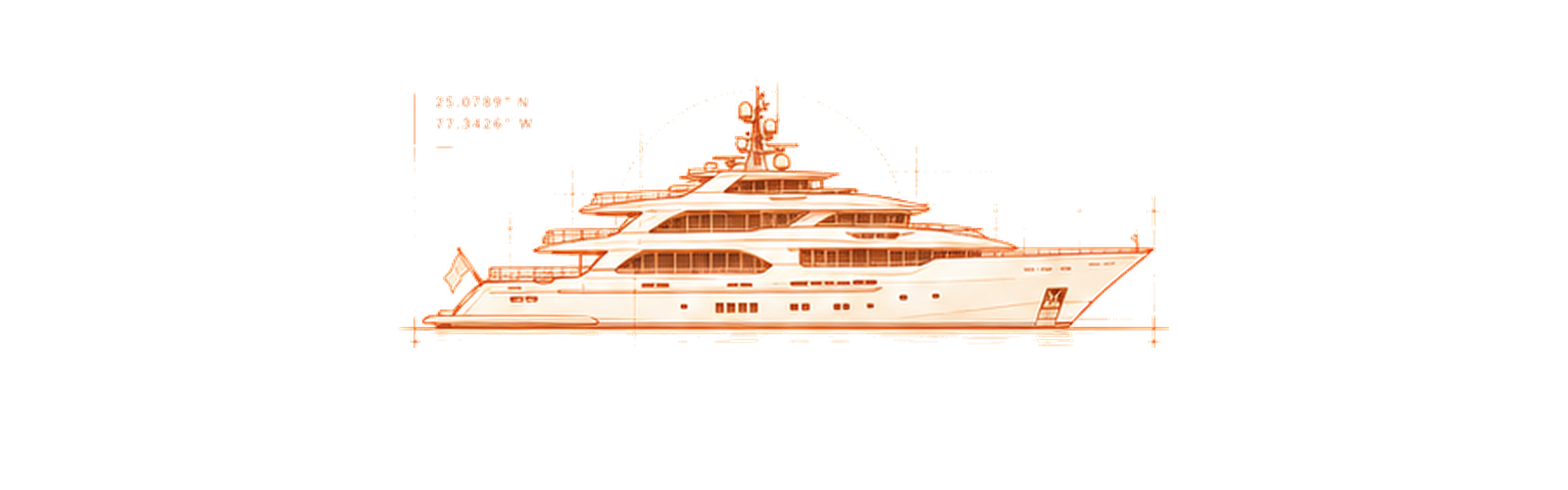 Copper technical drawing of M/Y Lady B