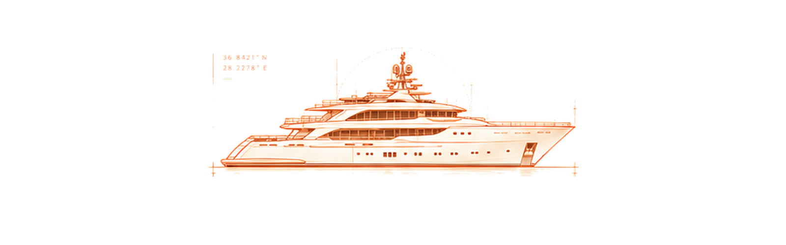 Copper technical drawing of M/Y Lady K